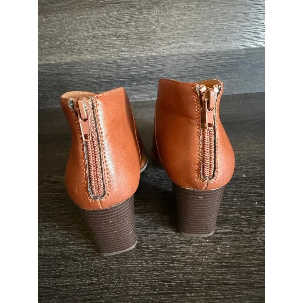 Style & Co Wens Brown Tan Ankle Boots Block Heel Back Zip Booties Size 6M